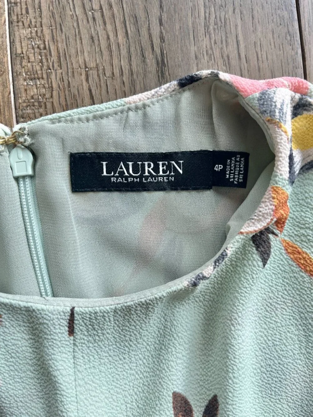 Lauren Ralph Lauren Black Label Floral Crepe Midi Dress Size 4P Green Pink Tie - Picture 4 of 8
